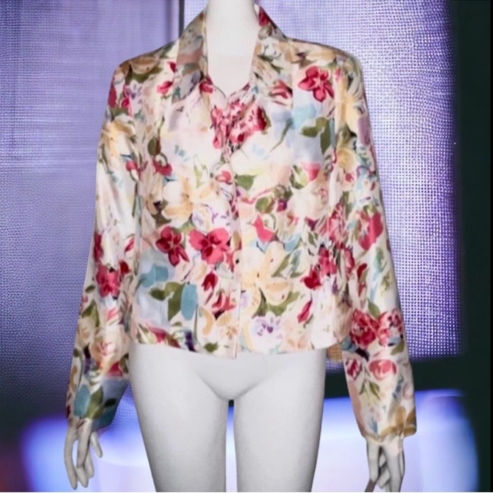 Dress Barn NWT Blazer Vintage Y2K Jacket Vibrant Floral Print Cropped Women’s M - Picture 8 of 16